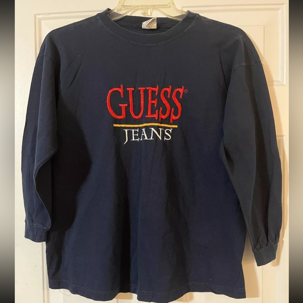 Vintage GUESS Jeans USA T-Shirt OFSA Sleeve Embroidered Logo 90s L